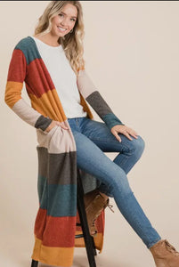 Color Block Long Cardigan