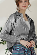 Load image into Gallery viewer, Black Pin Stripe Button Down Blouse
