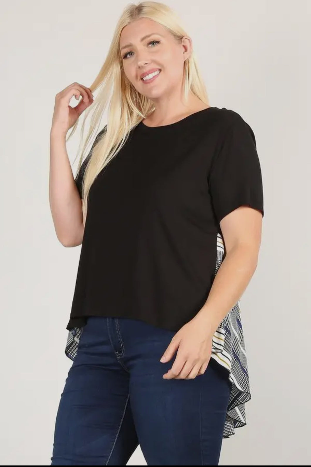 Black/Plaid Hi-Low Top