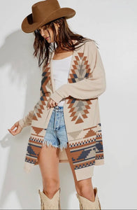 Aztec Print Loose Fit Cardigan