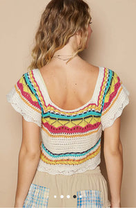 Cream/Multi Crochet Top