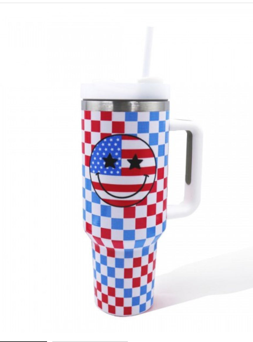 Americana Checked Smiley Face Tumbler