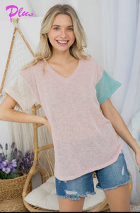 Color Block Peach Jersey Top