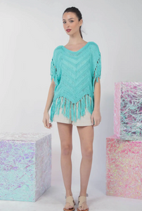 Turquoise Crochet Fringe Top