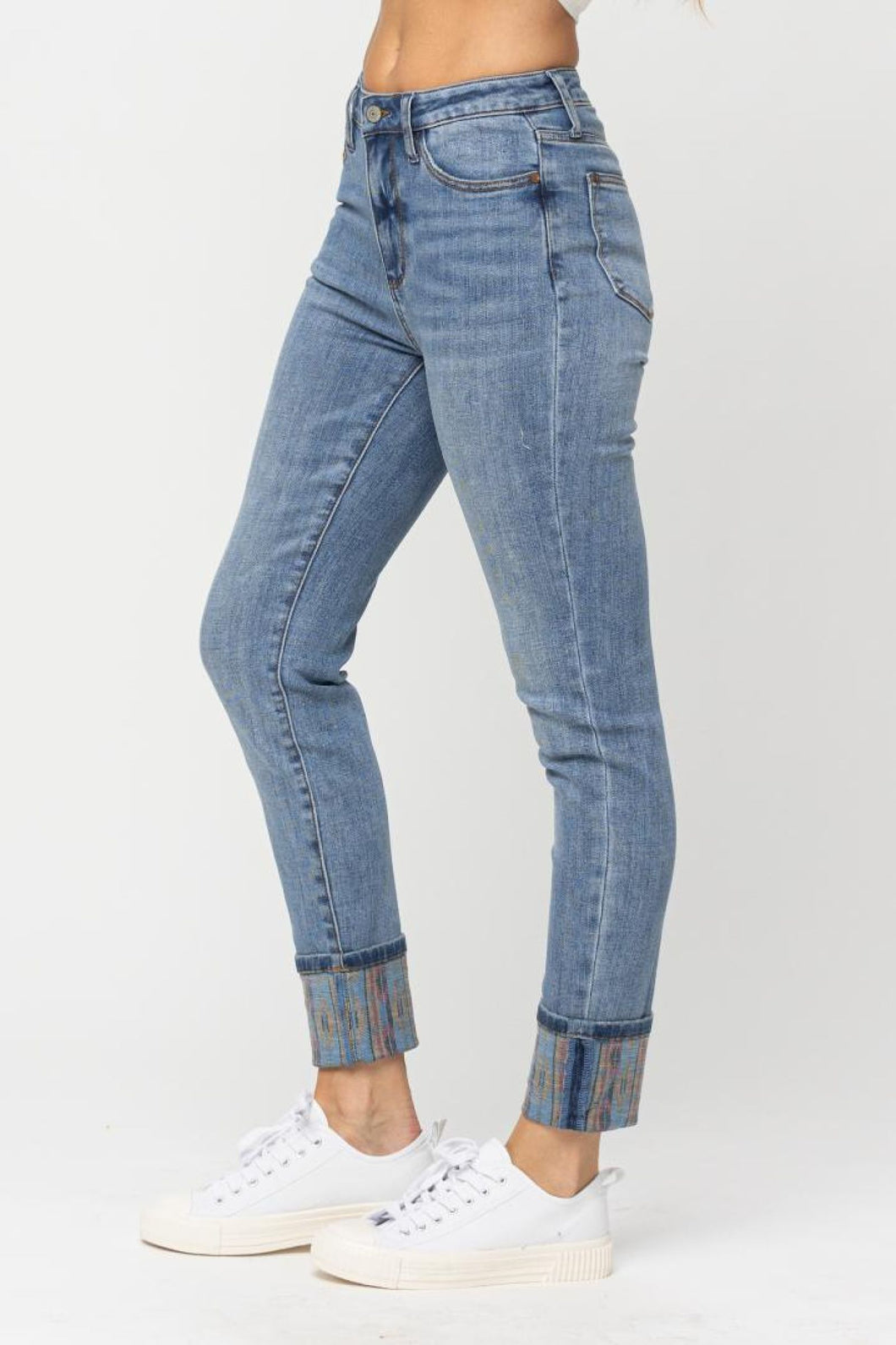 Judy Blue High Waist South Western Print Cuff Jeans