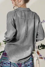 Load image into Gallery viewer, Black Pin Stripe Button Down Blouse

