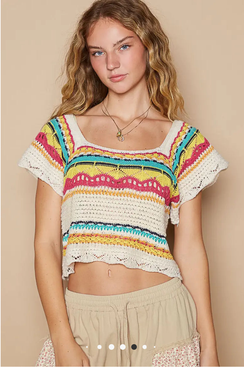 Cream/Multi Crochet Top