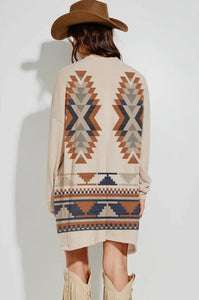 Aztec Print Loose Fit Cardigan