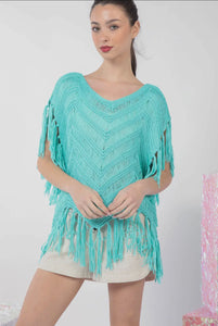 Turquoise Crochet Fringe Top