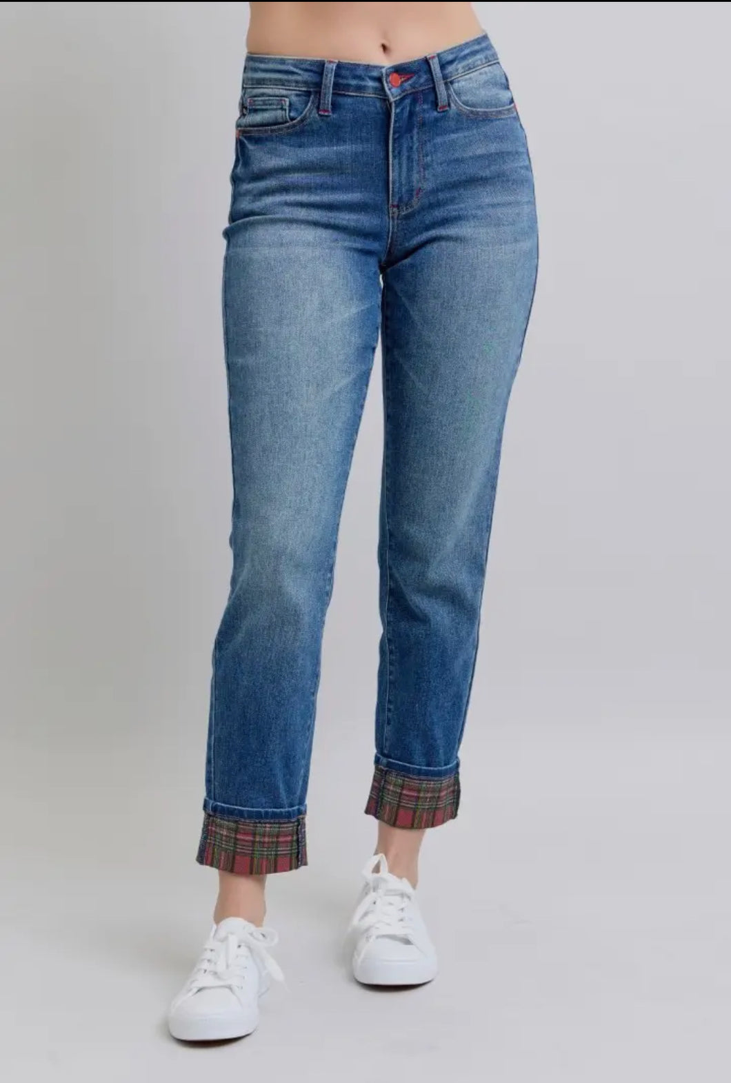 Judy Plaid Cuffed Jeans