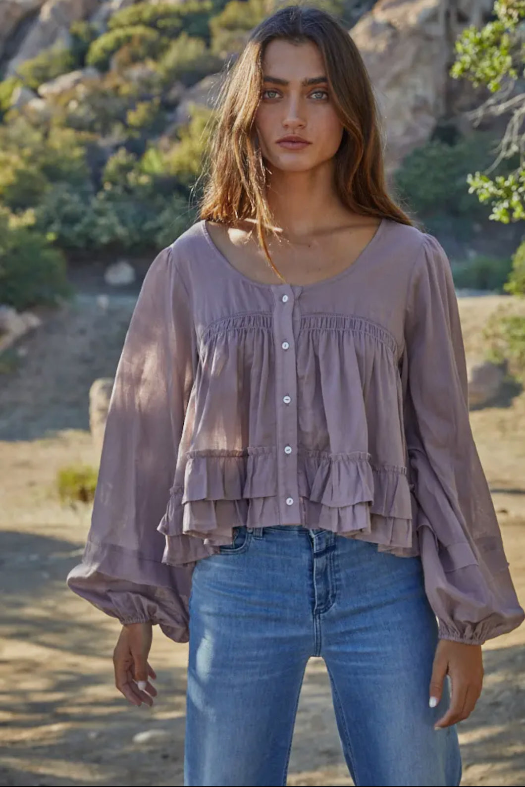 Vintage Mauve Ruffle Top