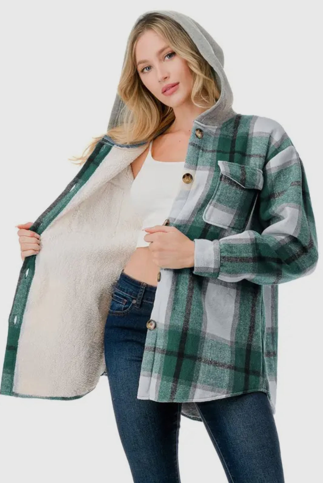 Pine Plaid Hooded Sherpa Lined Flannel