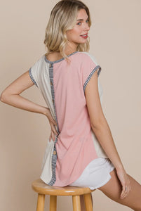 Button Back Detail Color Block Top