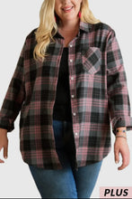 Load image into Gallery viewer, Plus Pink Plaid Flannel Shirt
