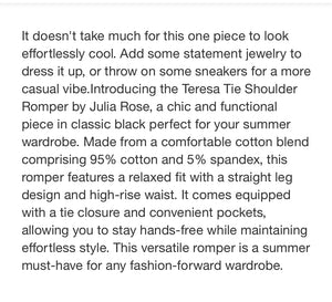 The Teresa Tie Romper by Julia Rose