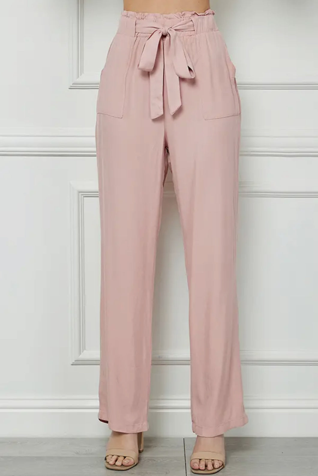 Mauve Twill Paper Bag Waist Slacks