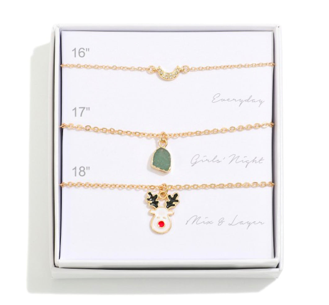 Reindeer Trio Necklace Set