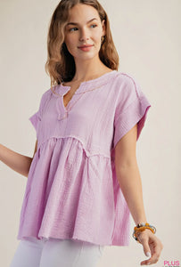 Lavender Shirred Babydoll Top