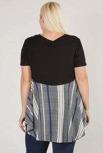 Black/Plaid Hi-Low Top