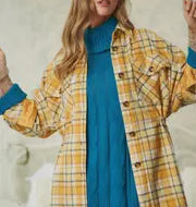 Load image into Gallery viewer, Plus Button Down Mustard Plaid Jacket
