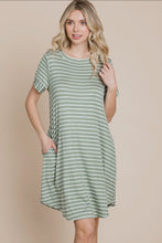 Load image into Gallery viewer, Sage Stripe Button Detail Dress

