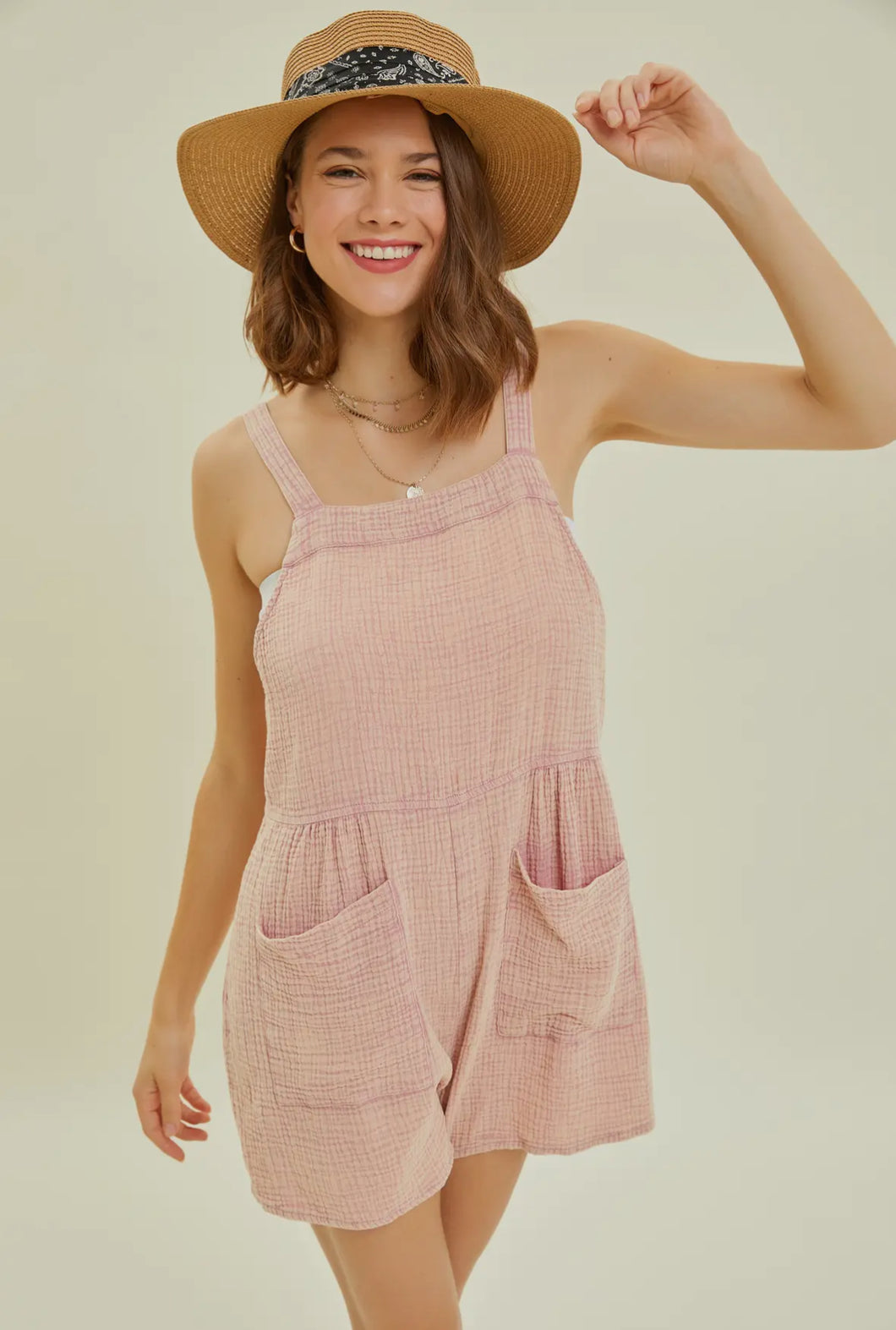 Rose Overall Style Gauze Romper