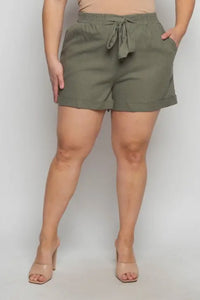 Linen Blend Tie Cuffed Shorts