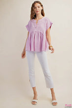 Load image into Gallery viewer, Lavender Shirred Babydoll Top
