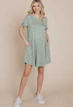 Load image into Gallery viewer, Sage Stripe Button Detail Dress

