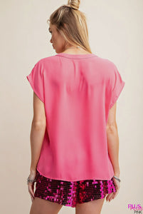 Kori Pink V-Neck Blouse