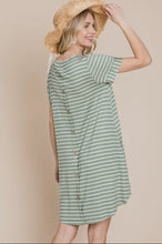 Load image into Gallery viewer, Sage Stripe Button Detail Dress
