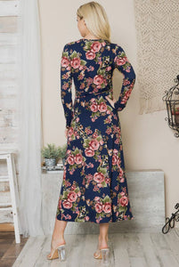 Navy Floral Wrap Maxi Dress